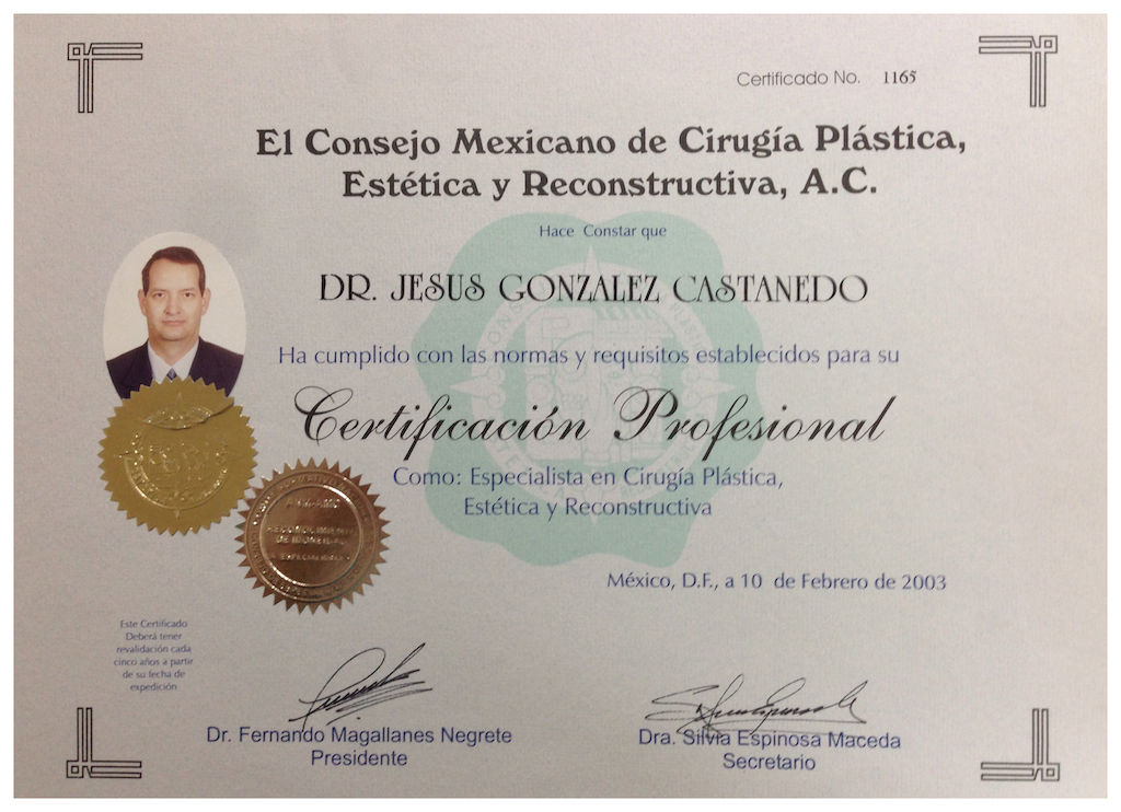 Mexican council of Plastic Surgery Diploma